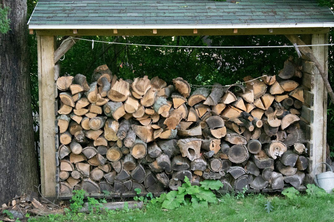 A Roofed Softwood Firewood Storage Rack