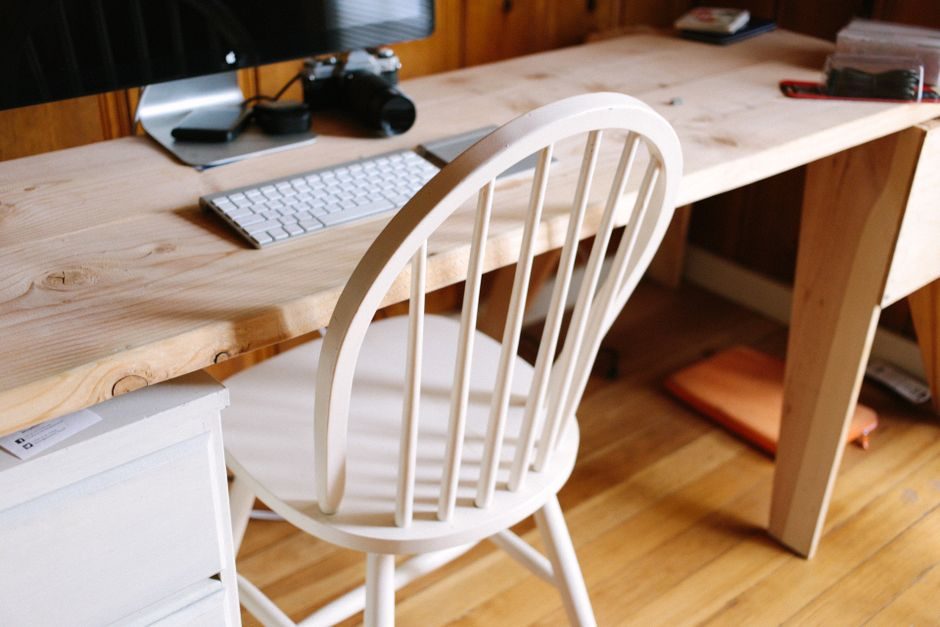 A Plywood Slab Desk on Trestle Legs